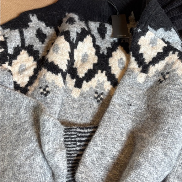 NWT MONROW Wool Alpaca Mock Neck Sweater Grey Geometric HT1117-1 Small - Picture 6 of 7